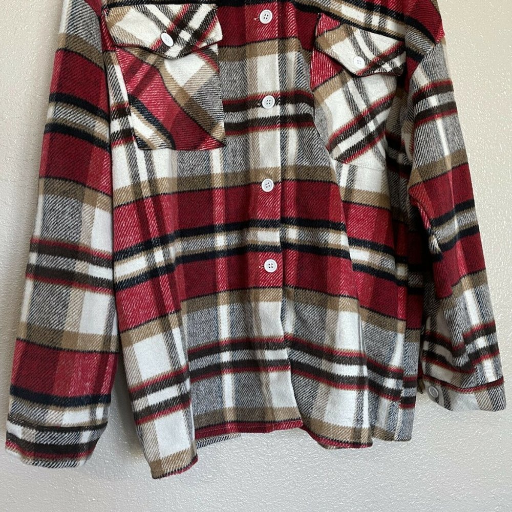 C+D+M Womens Oversized Plaid Button Front Shirt Jacket XL NWT - Picture 3 of 9